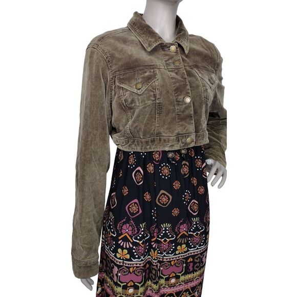 Vintage 90s Y2K Zana Di ZD Brown Corduroy Cropped Button-Up Jacket Size L/XL - Picture 1 of 9